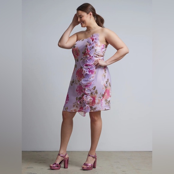 New York & Company Dress Womens Plus Sz 3X Purple Floral Organza Ruffled New - Picture 3 of 11